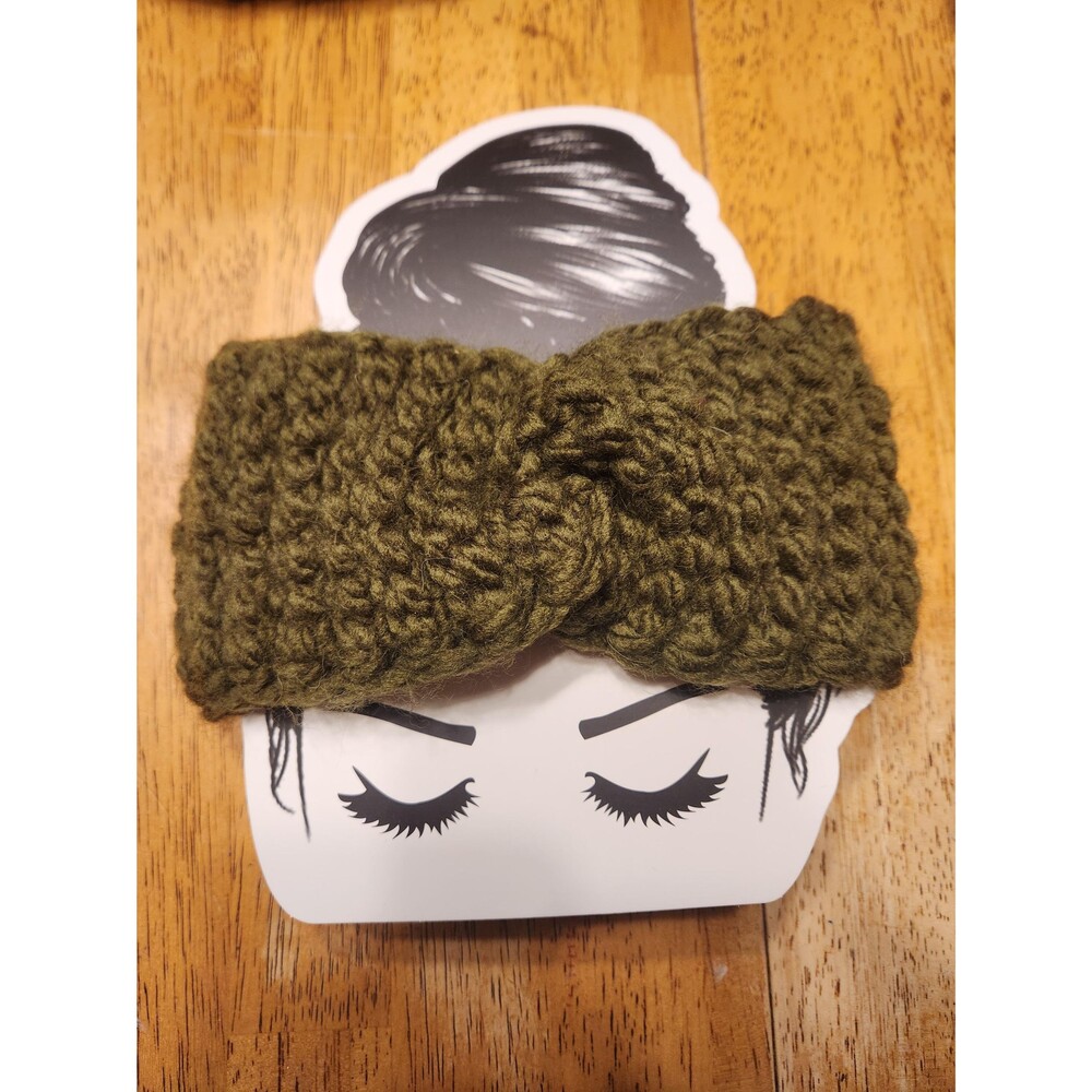Handmade Tunisian Crochet Ear Warmer – Army Green Winter Headband